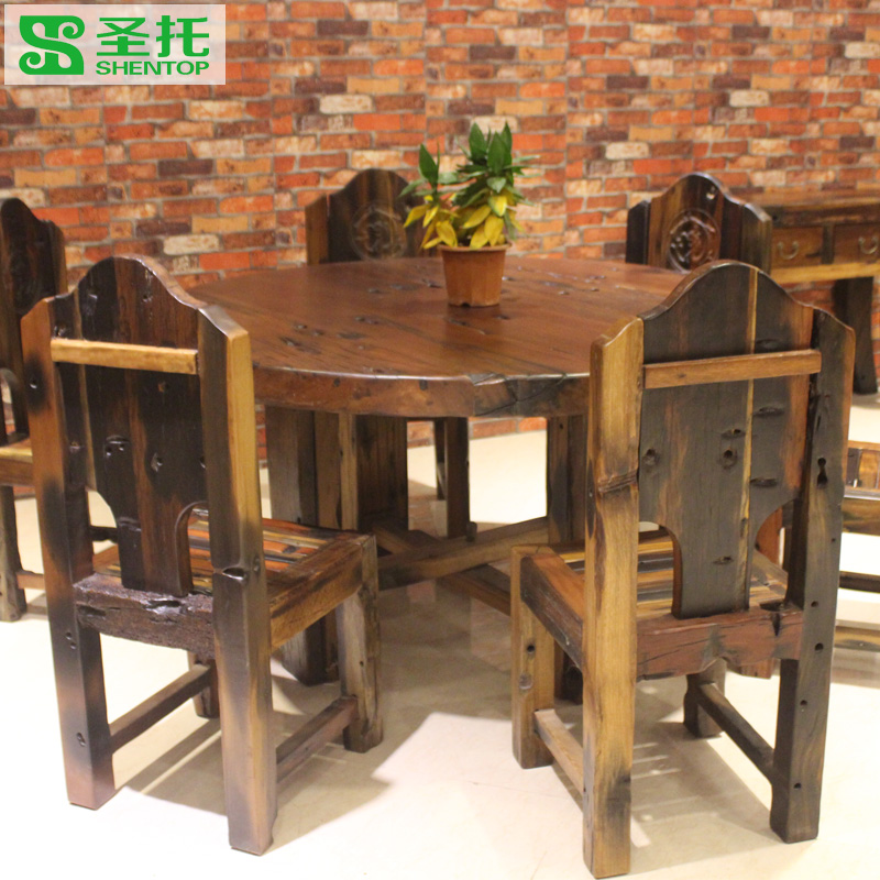 老船木家具餐台实木 客厅餐桌 圣托 JGG002 古船木会客餐台餐桌图片